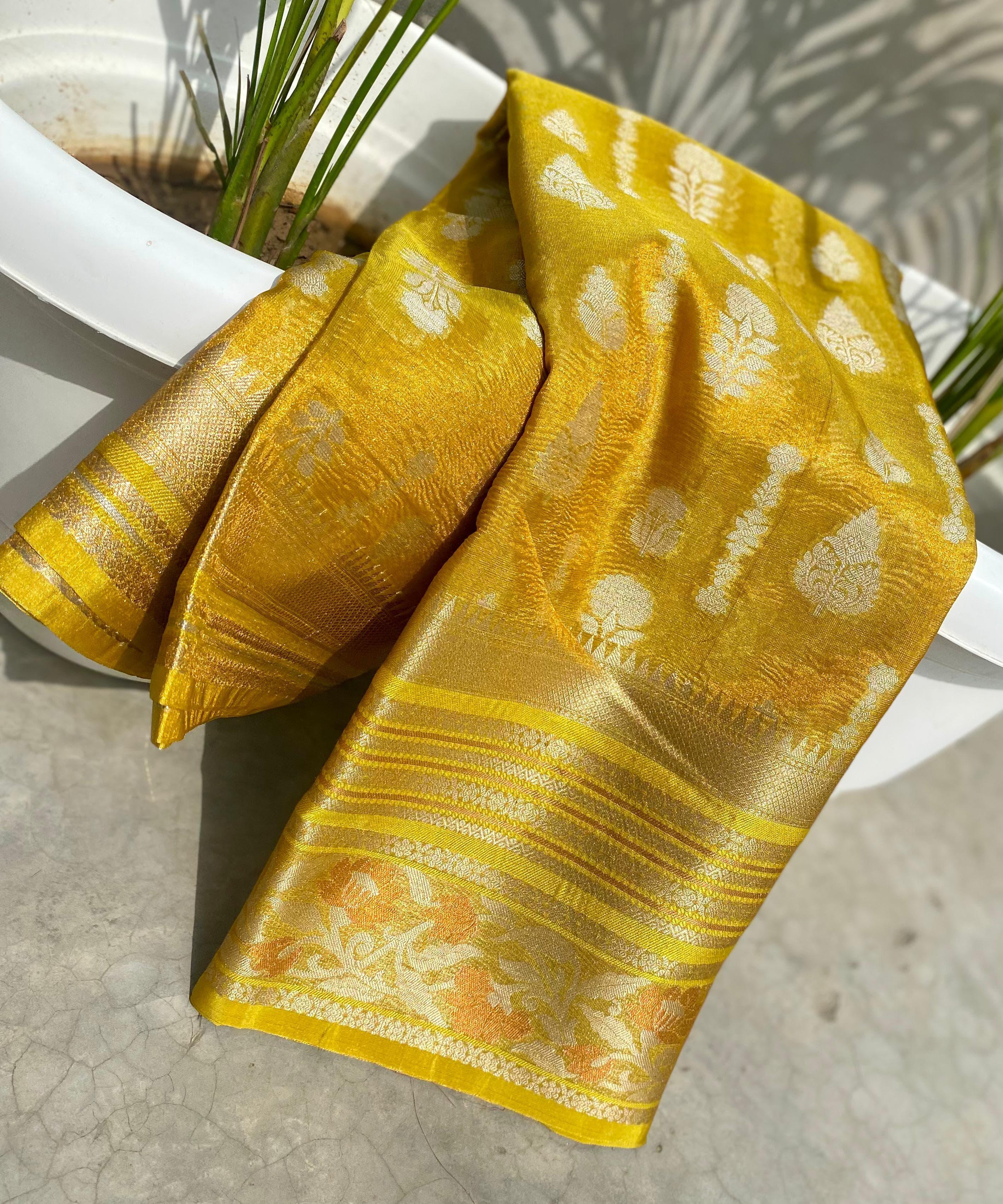 Banarasi tissue crushed Katan silk fabric saree