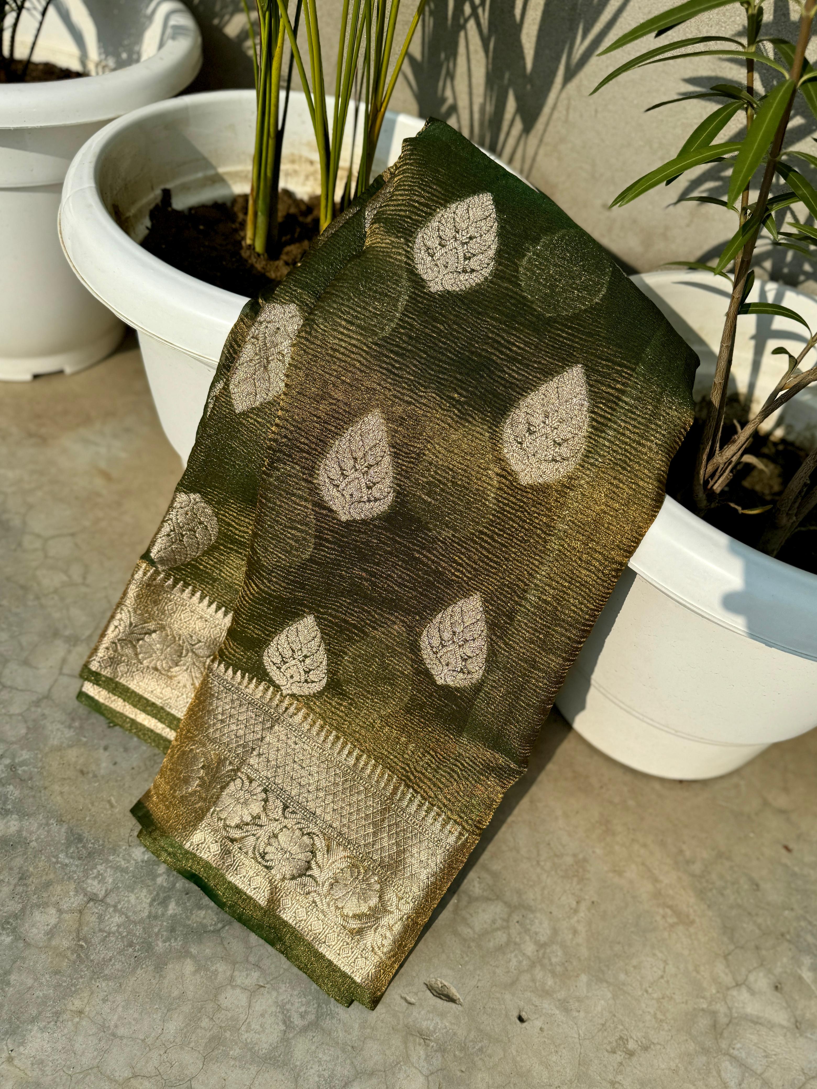 Banarasi tissue crushed Katan silk fabric saree