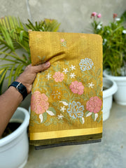 Banarasi Handloom Cotton Soft Embroidered Flowers Saree