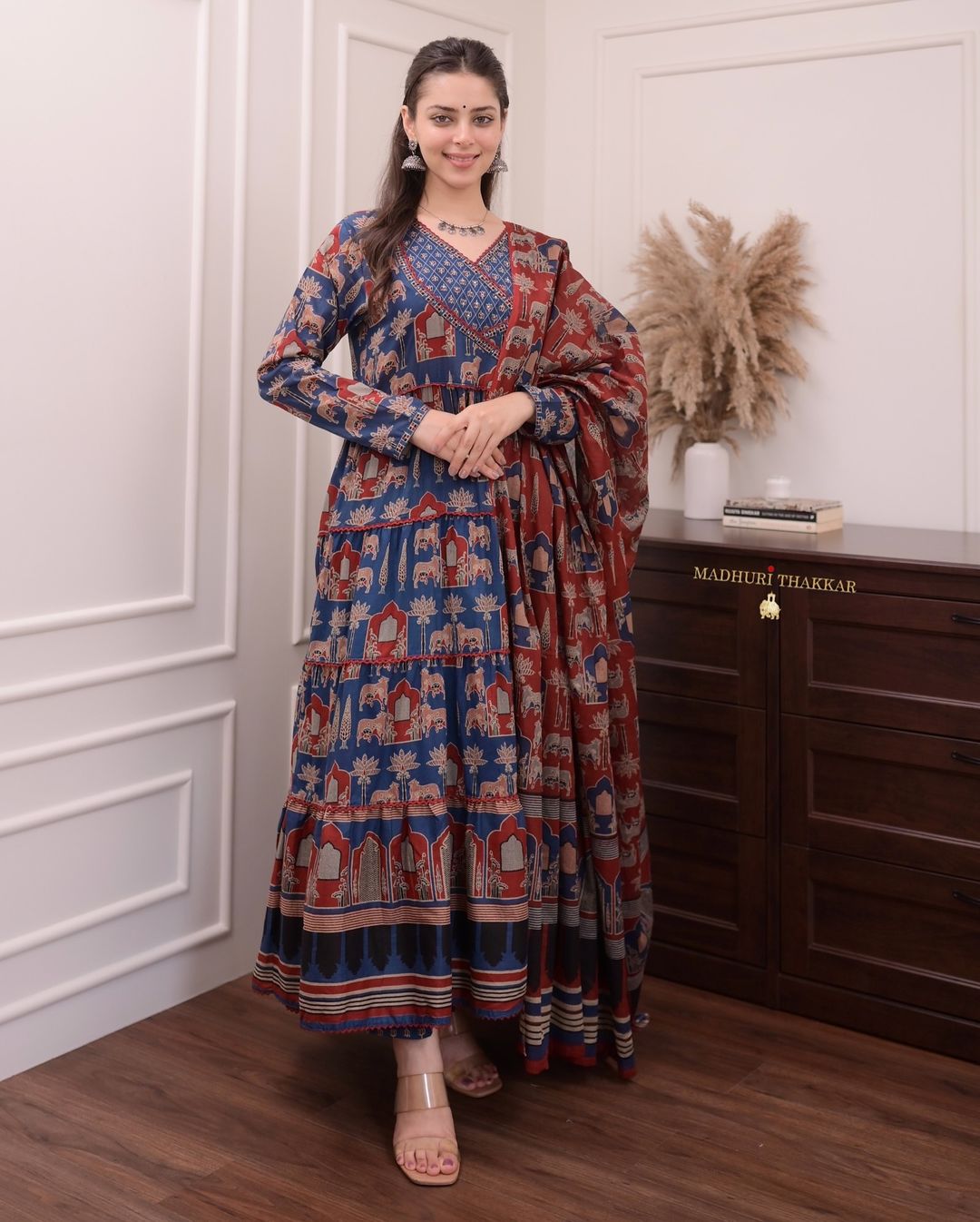 Printed long gown Kurti with pants and dupatta