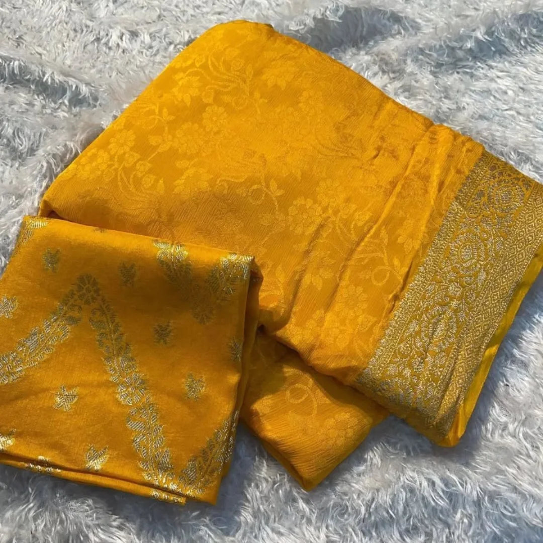 Beautiful Chinon Crepe Sarees | Designer Blouse Included