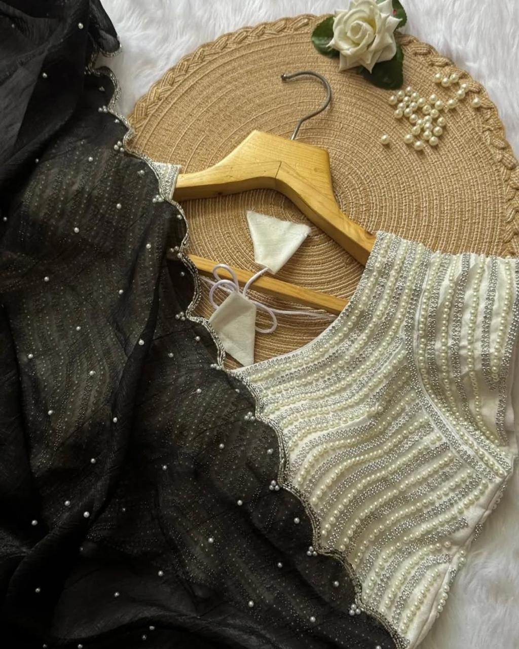 Crushed Georgette Saree with Pearl Blouse