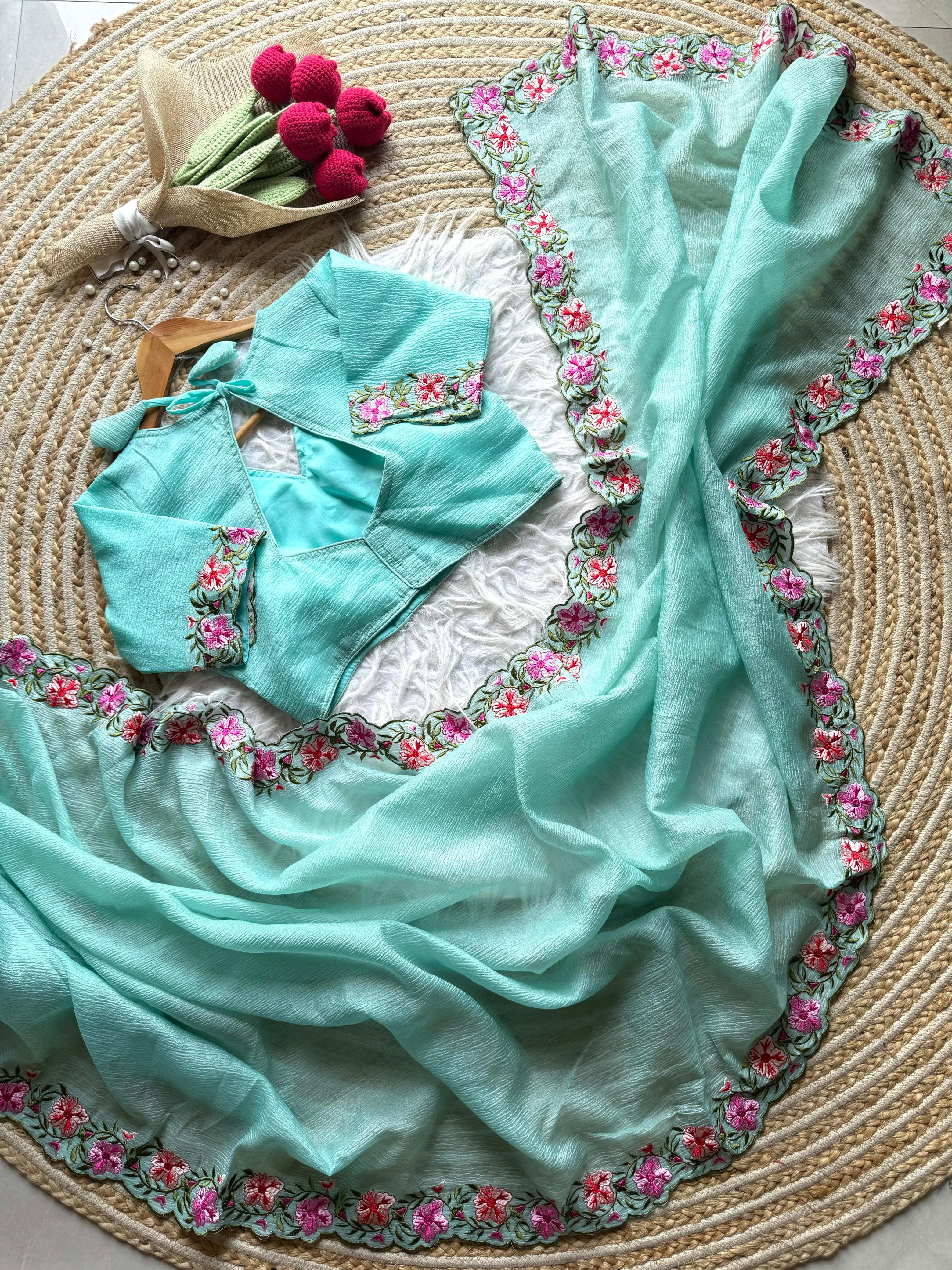 Crushed tissue sarees collection