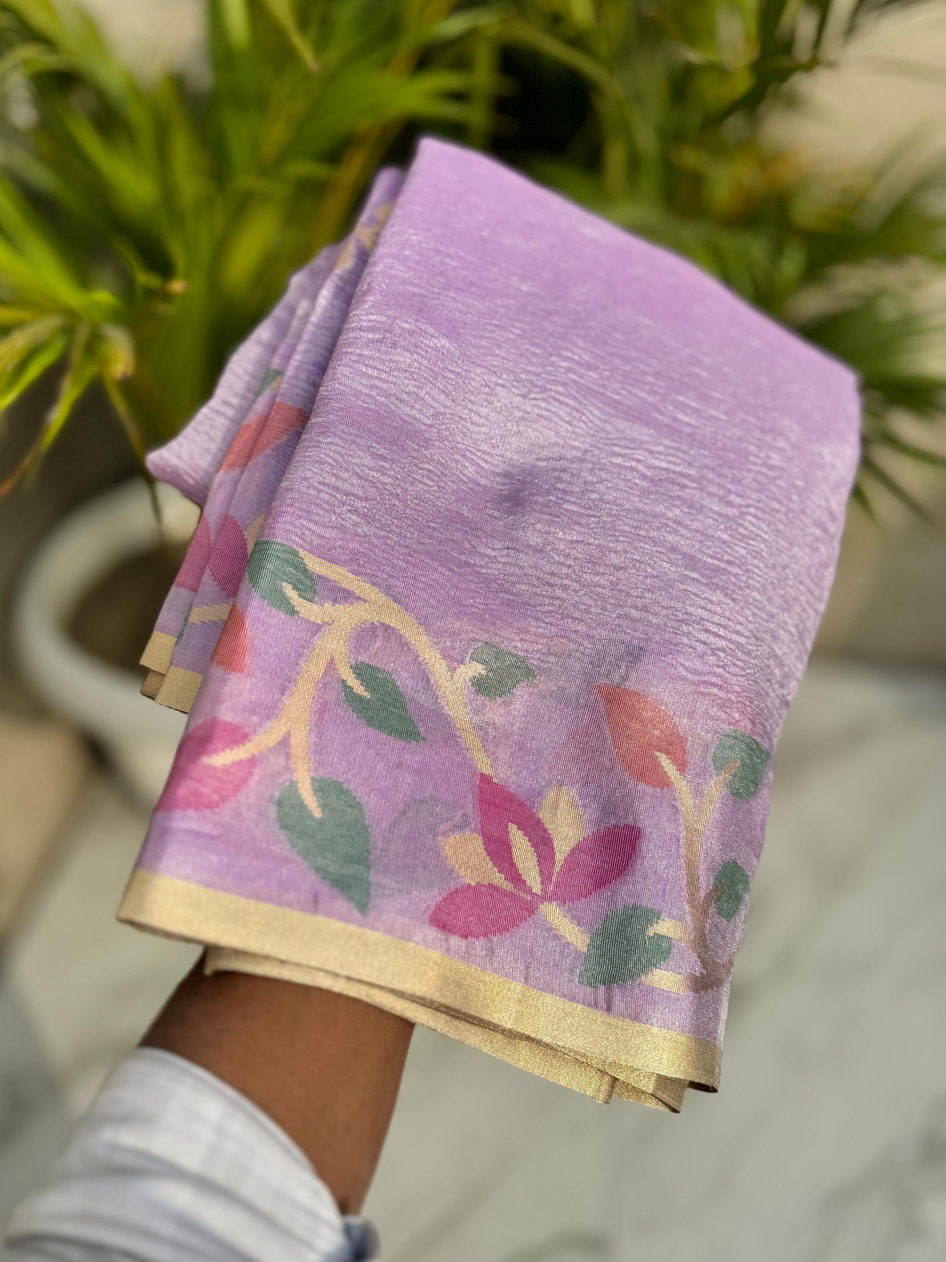 Tissue crushed sarees