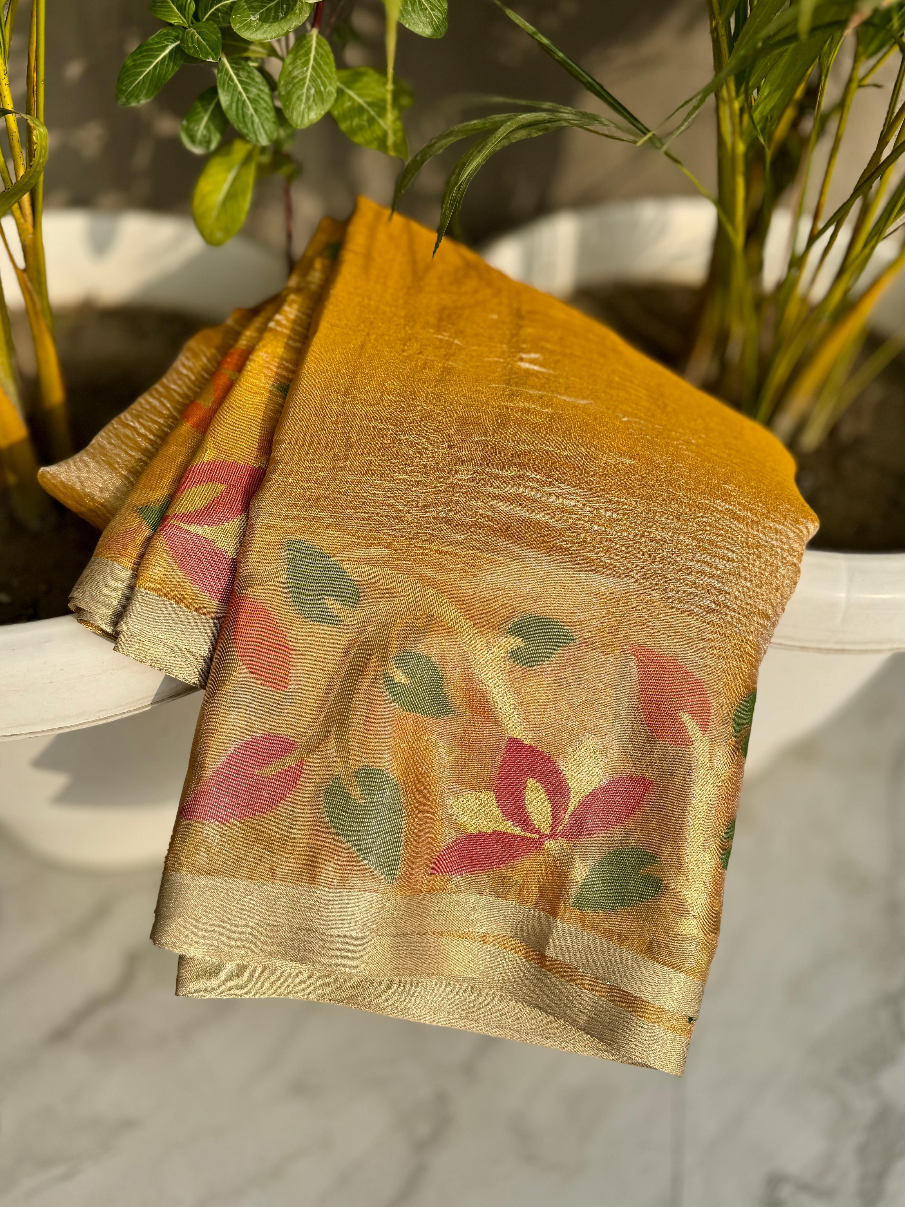 Tissue crushed sarees