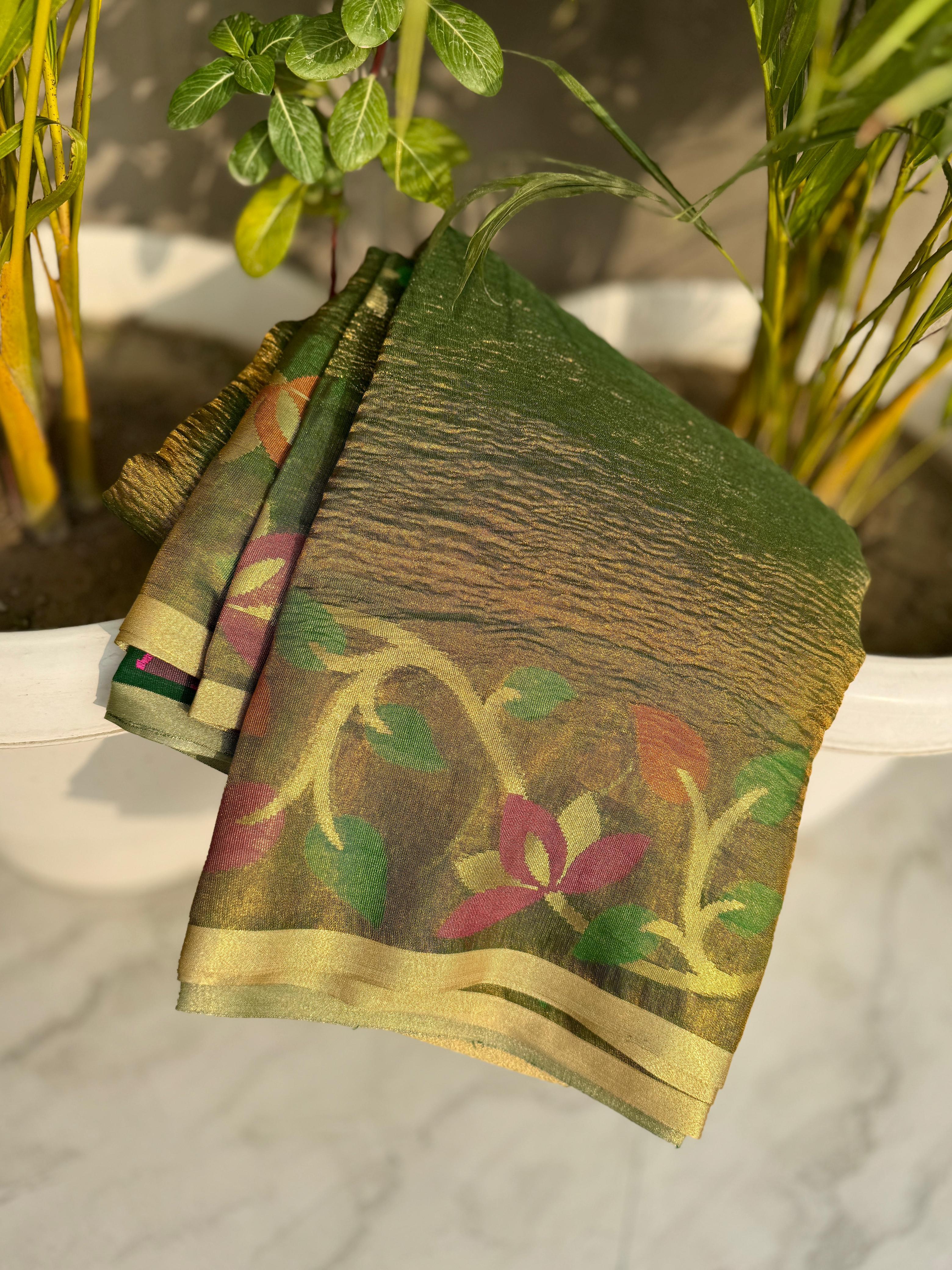 Tissue crushed sarees