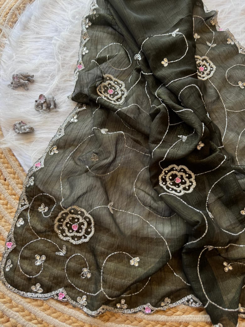 Soft crunchy silk designer sarees