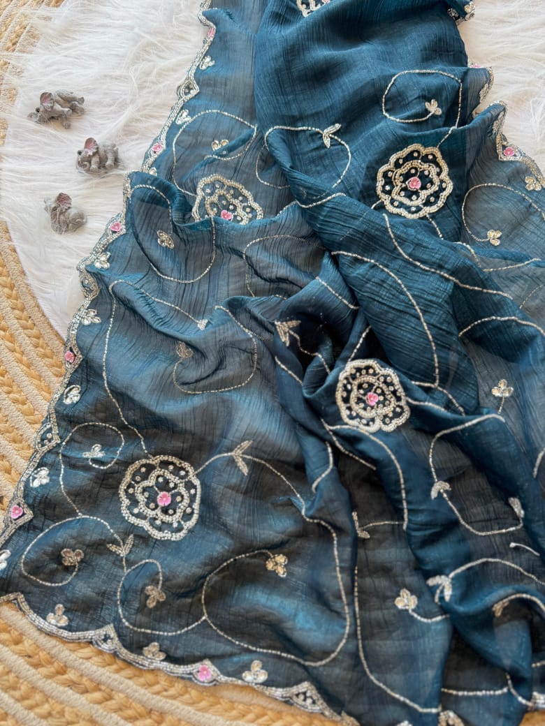 Soft crunchy silk designer sarees