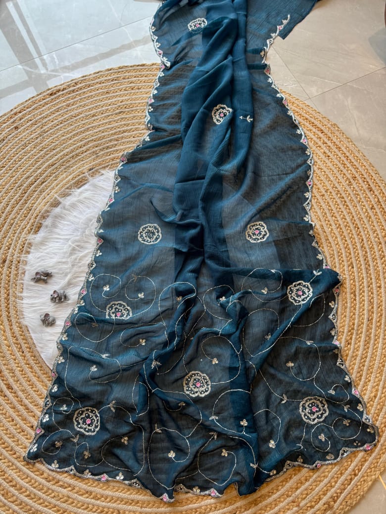 Soft crunchy silk designer sarees