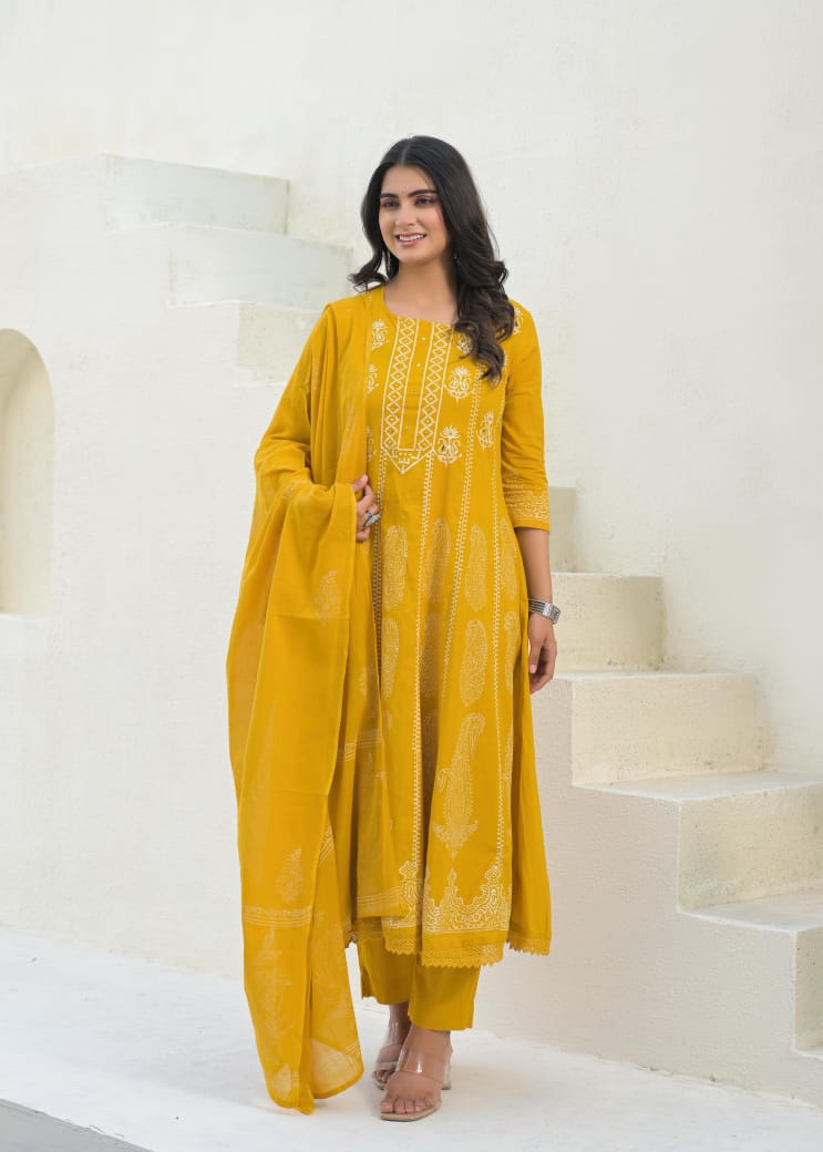 Pure cotton anarkali salwar kameez set