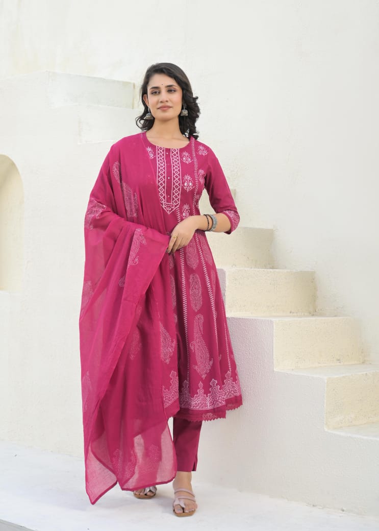 Pure cotton anarkali salwar kameez set