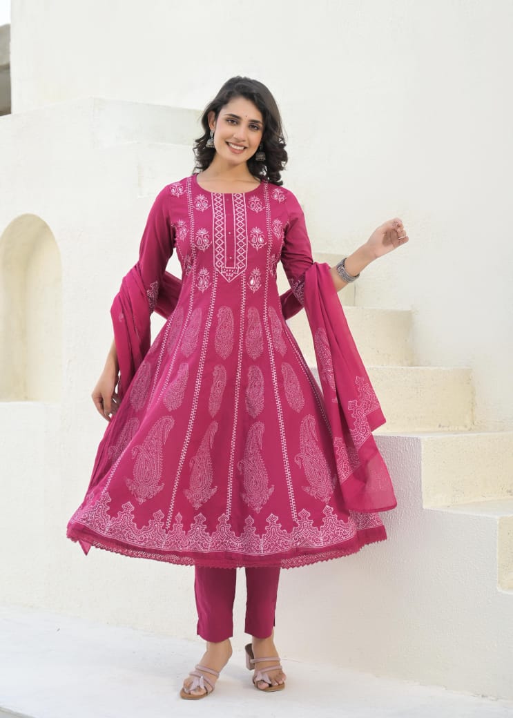 Pure cotton anarkali salwar kameez set