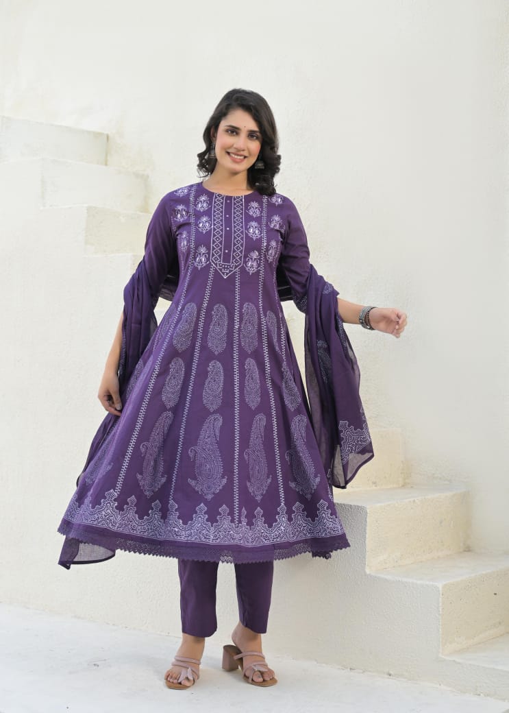 Pure cotton anarkali salwar kameez set