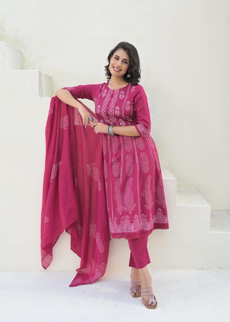 Pure cotton anarkali salwar kameez set