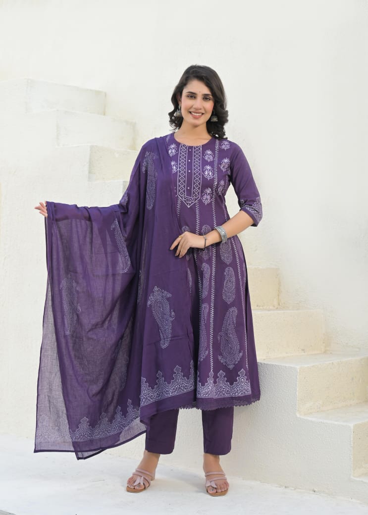 Pure cotton anarkali salwar kameez set