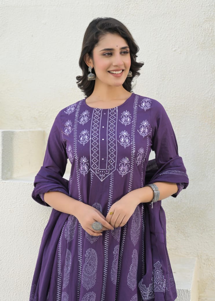 Pure cotton anarkali salwar kameez set