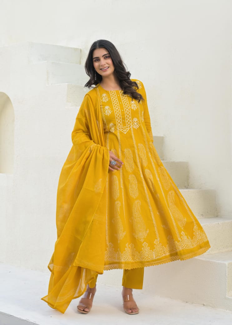 Pure cotton anarkali salwar kameez set