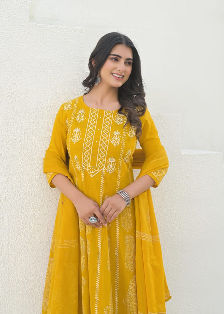 Pure cotton anarkali salwar kameez set