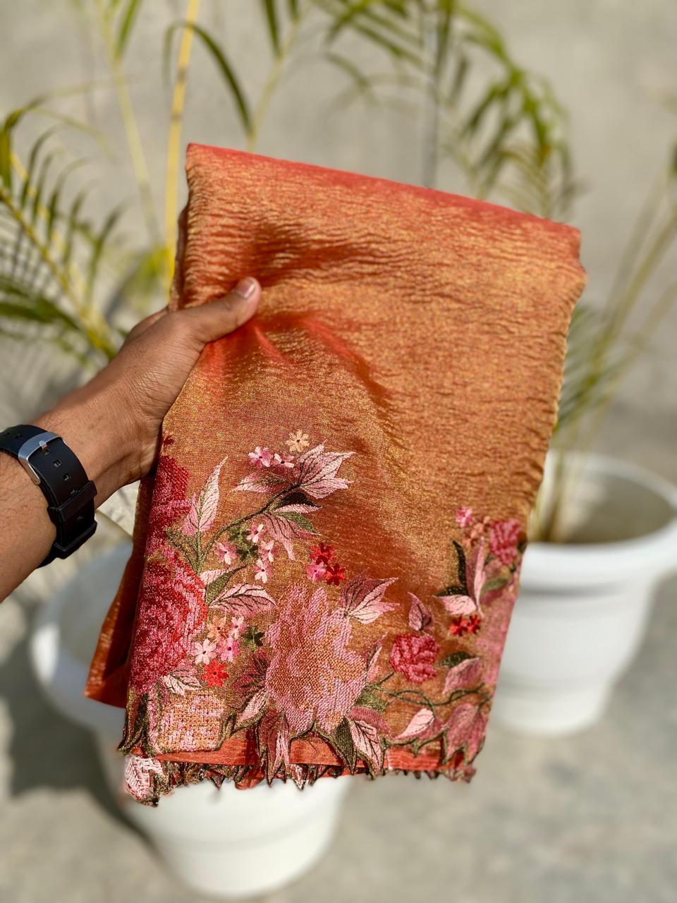 Priya Tissue Crushed Sarees