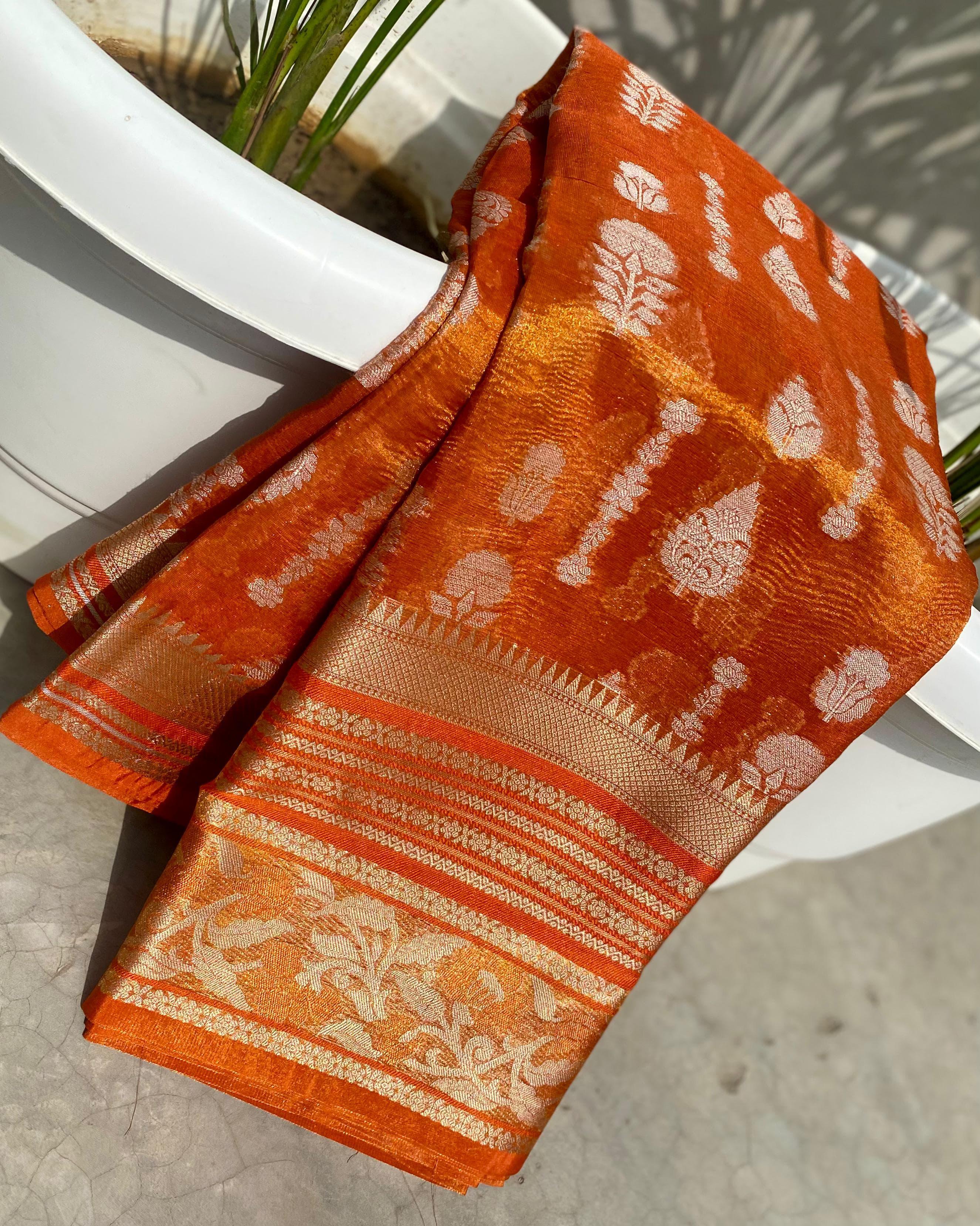 Banarasi tissue crushed Katan silk fabric saree