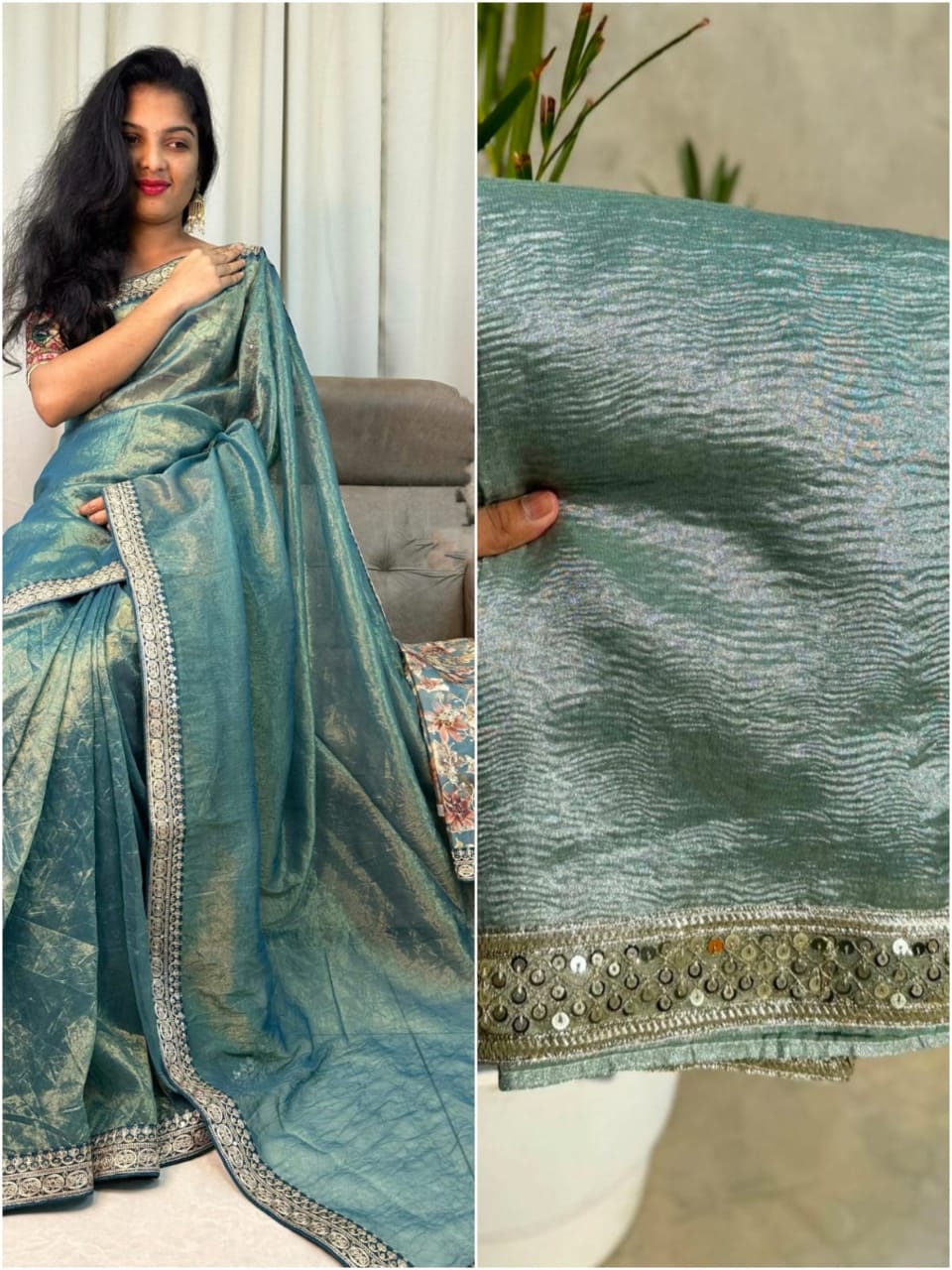 Tissue Crushed Sarees