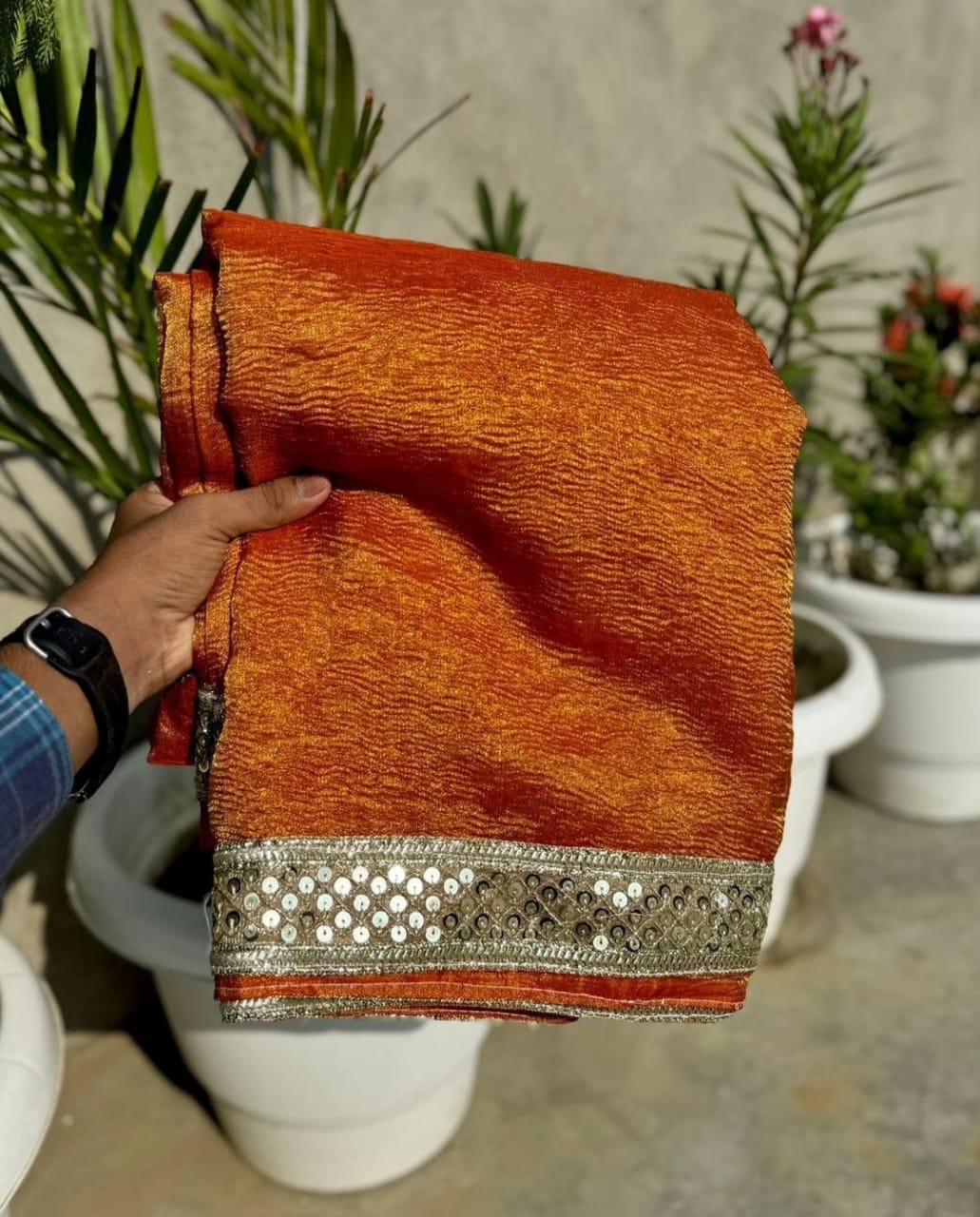 Tissue Crushed Sarees