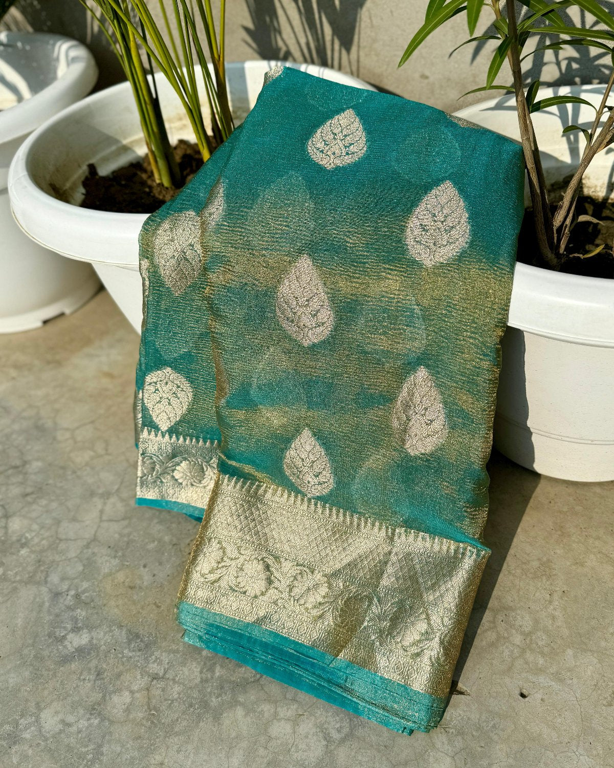 Banarasi tissue crushed Katan silk fabric saree